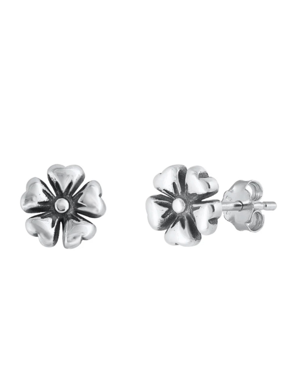 Sterling Silver Oxidized Four-Petal Flower Stud Earrings